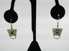 Vintage Sterling Silver Artisan Mixed Metals Iolite Hook Earrings 4.3g 1.25 Inch
