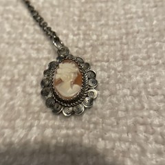 Vintage Silver Cameo And Chain 800 Silver Pendant Chain Marked Sterling