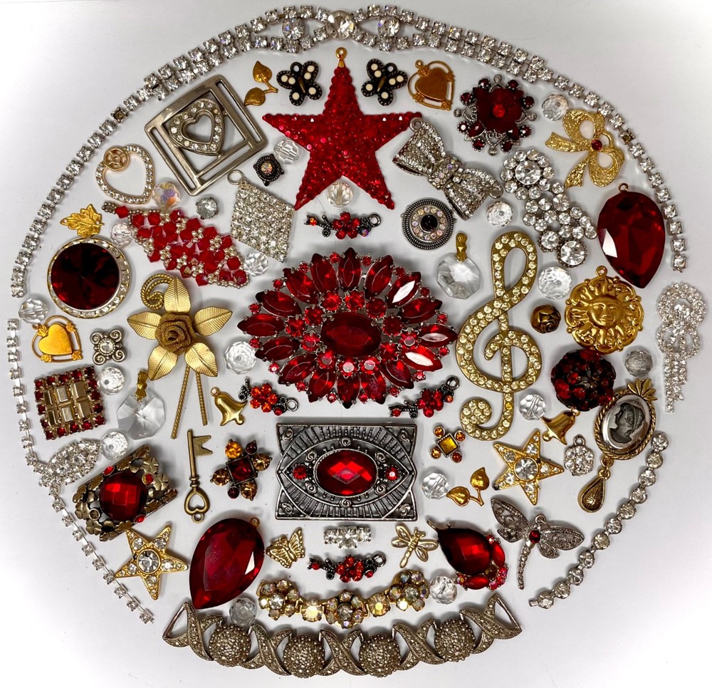 Lot Vintage & Modern Jewelry Parts Broken Repurpose Craft Rhinestones Harvest Z
