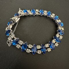 VINTAGE ESTATE STERLING SILVER BLUE & WHITE RHINESTONE B DAVID BRACELET 7” LONG