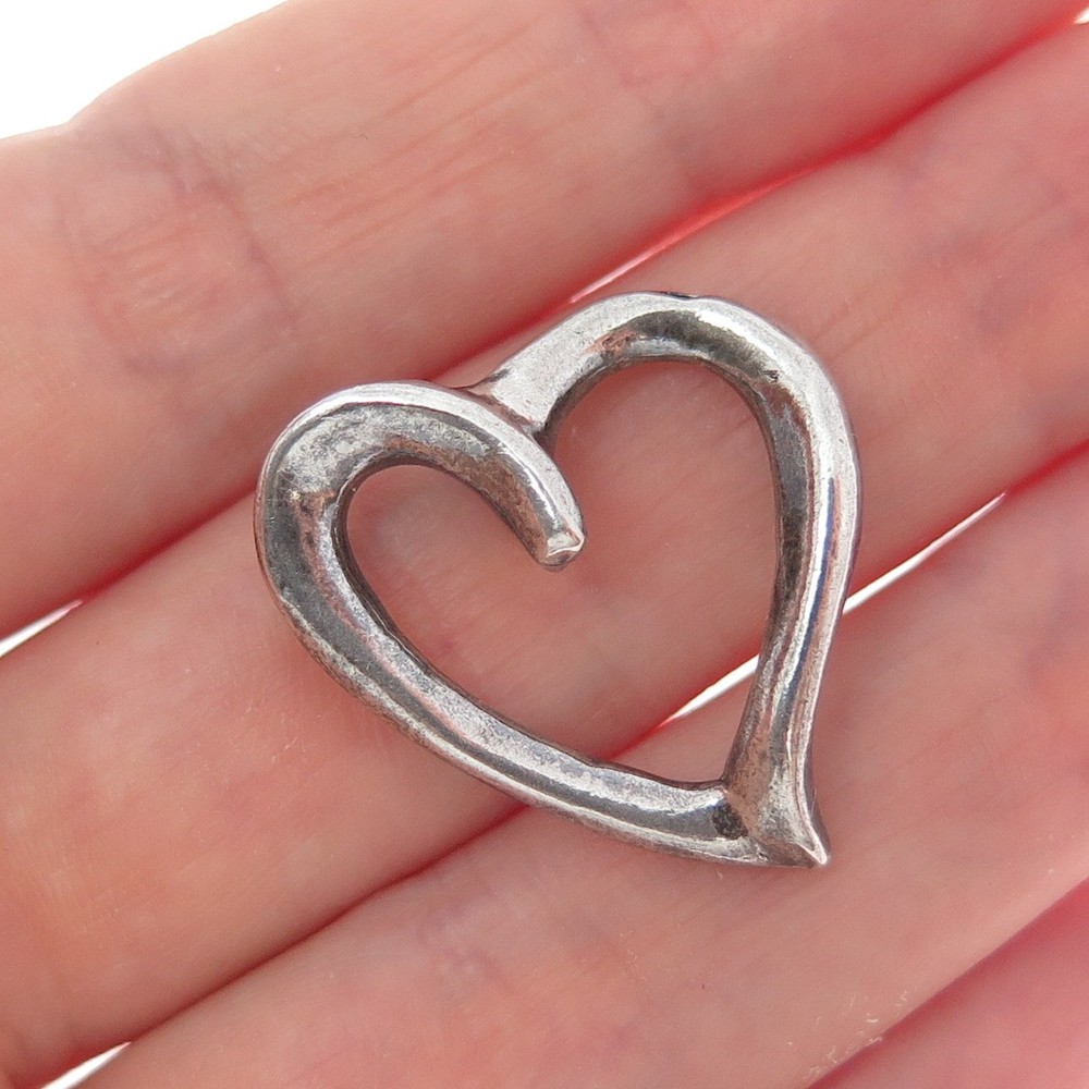 925 Sterling Silver Vintage Open Heart Oxidized Slide Charm Pendant