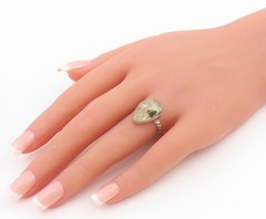 925 Sterling Silver Vintage Ring Green Prehnite Teardrop Band Sz 6.5 RG34176