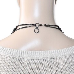 Vintage Gemstone Choker Necklace Black Metal Agate Jasper Chalcedony Carnelian