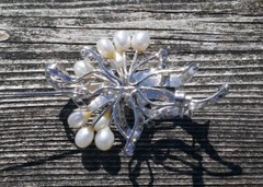 Vintage Sterling Silver & 5.2mm Freshwater Pearl Spray Designed Brooch / Pin