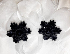 Czechoslovakia Black Snowflake Vintage Earrings