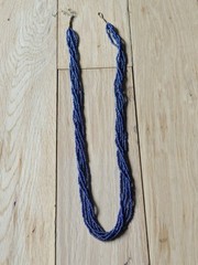 Natural Nepal Glass Seed Bead Multi Strand Necklace. Iridescent Peacock Blue 22″