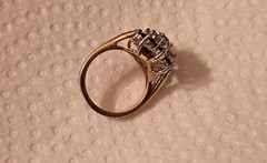 Vintage Estate Faux Emerald & Crystal Gold Color Unsigned Sz 5