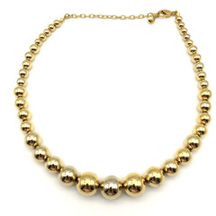 Vintage H Signed Bright GoldTone Metal Ball Beads Graduated Choker 14″ Necklace
