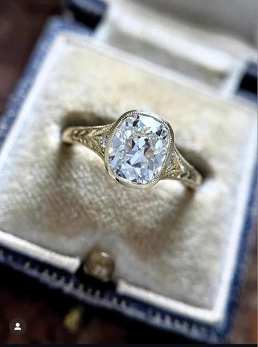 Art Deco Style Cushion Cut Lab Created Diamond 14k Yellow Gold FN Wedding Ring