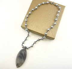 Lucas Lameth Necklace Pearl Quartz Hematite Sterling Silver Gray Neutral JTV 925