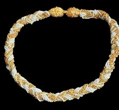 Eisenberg Hedgehog Braided Chain Necklace Gold Tone White Enamel