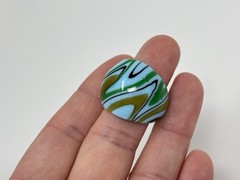 Murano Swirl Art Glass Wide Dome Cocktail Ring Blue Gold Chunky Sz 7.5