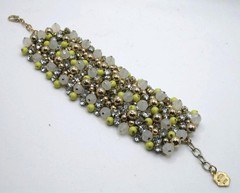 Vintage RJ Graziano wide chainmail and cluster bead and rhinestone bracelet