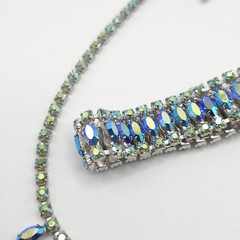 VTG B. David Blue Green Aurora Borealis Rhinestone Choker Necklace & Bracelet
