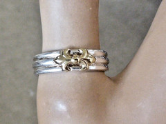 VINTAGE STAMPED 10K YG & STERLING SILVER FLUER DES LIS BAND RING SIZE 9.75 RING