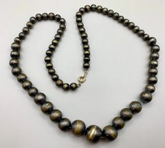 Vintage Graduated Ball Bead Necklace Antique Brass Tone 26″ Chain Strung