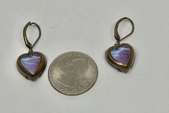 Vintage Upcycled Bi Color Blue & Amethyst Heart Shaped Glass Leverback Earrings