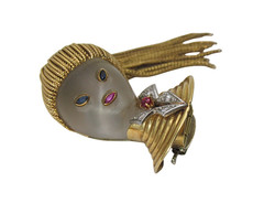 Van Cleef & Arpels 18K Yellow Gold Multi-Gemstone Vintage Girl Brooch Pin