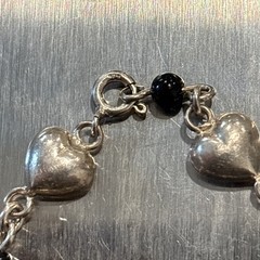 Vintage Sterling Silver Puffed Heart And Black Onyx Bead Link Bracelet