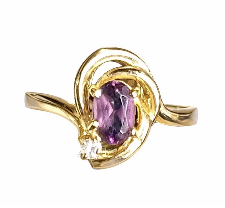 Vintage Korean Amethyst Ring Size 6 3/4 14K Gold Plated Lab Stone