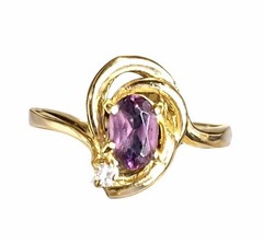 Vintage Korean Amethyst Ring Size 6 3/4 14K Gold Plated Lab Stone