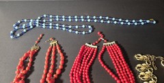Vintage 1950s 1960s Costume Jewelry Lot Beaded Necklaces Statement Red Blue Gold