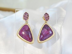 Gold on Sterling Silver 925 Purple Turquoise Amethyst Modern Dangle Earrings