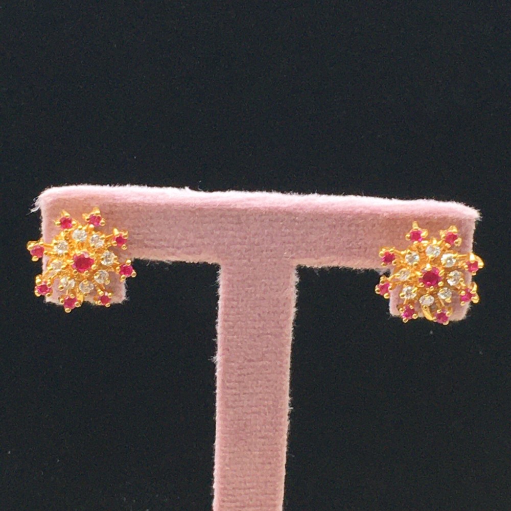 Signed Starburst Earrings Sapphires and Simulated Ruby Gold Tone Marked W