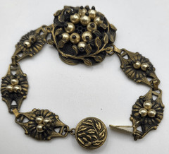 Antique Seed Pearl Birds Nest Pendant Bracelet Floral 6.25in