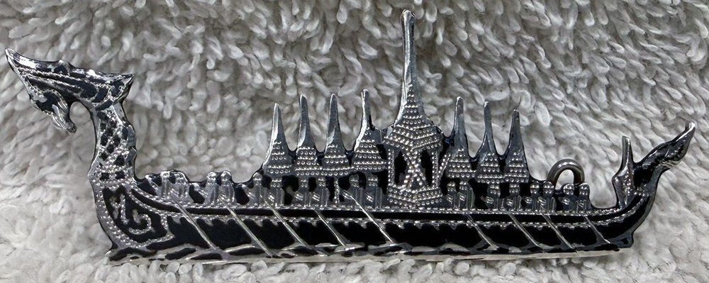 Vintage Thanakorn Sterling Silver Thailand Royal Barge Temple Brooch Pin