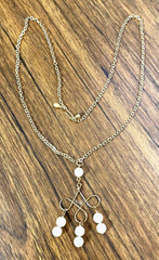 Vintage 70s Avon Pendant Necklace 24 Inch Gold Tone Moonspun Faux Pearl