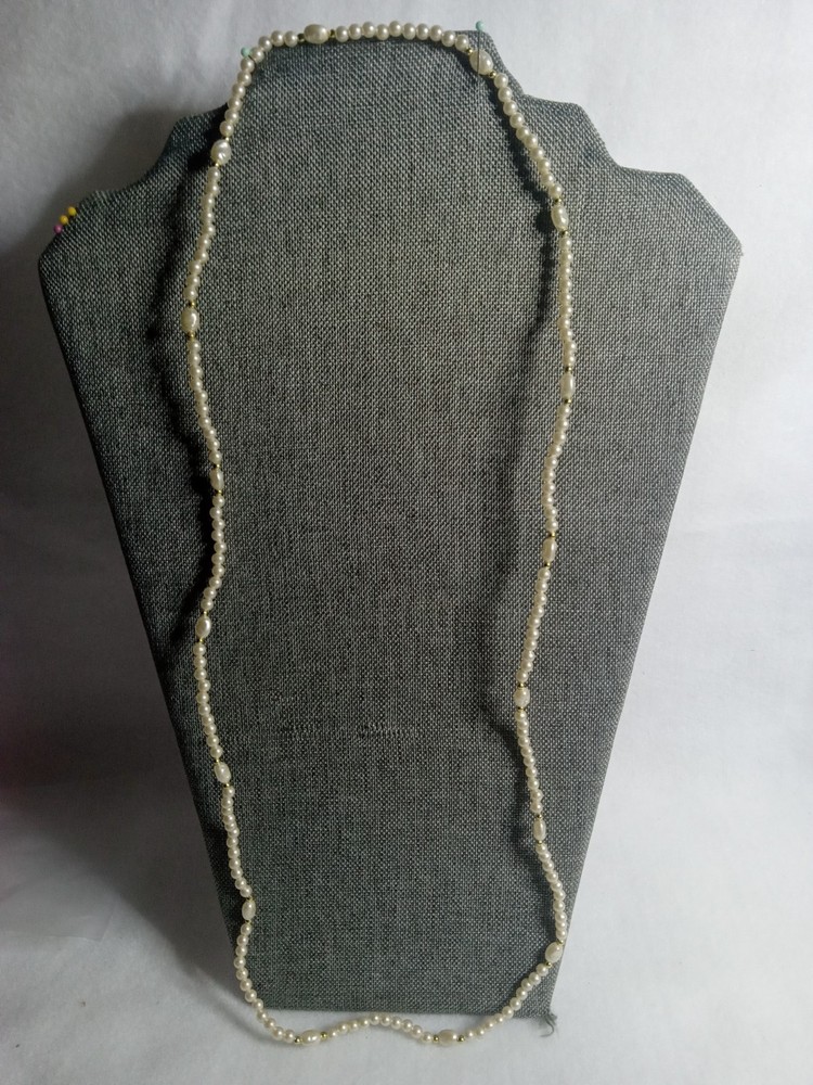 Vintage Faux Pearl Seed Bead Gold Spacer Beads 30″ Long Strand Estate