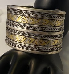 Turkmen Tekke Silver Gilt Wide Cuff Ethnic Tribal Ornate Adjustable Bracelet