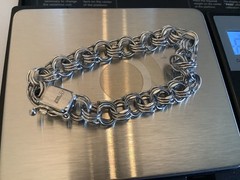 Vintage American STERLING SILVER 7″ Charm BRACELET Triple Link Chain 1960s 925