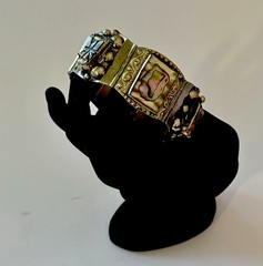 Taxco Mexican Sterling Silver Abalone Link Bracelet JPR Eagle Mark Signed 51 Grm