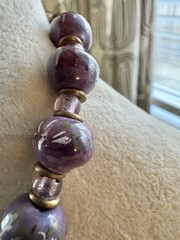 Vintage 1970s-1990s Boho Chunky Purple Marbled Glass Bead Necklace 26” Estate