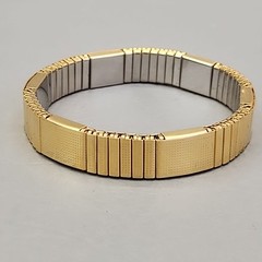 Vintage Expandable Bracelet Gold Tone Textured Ribbed 1cm Stretch 6.75″