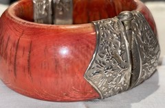 VTG South Asian Dowry Hinged Bone Bangle Silver Repousse Metal Pin Clasp