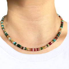 Boho Colorful Natural Stone Beaded Necklace Handcrafted Ethnic Jewelry Gift New