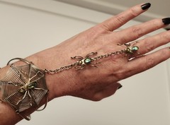 Alpaca Mexico Silver Spider Web Slave Cuff Bracelet With Abalone Or Paua 1980’s