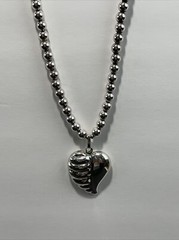 Sterling Silver Ball Bead Chain Necklace W Heart Pendant , Taxco 8mm 20” 32g
