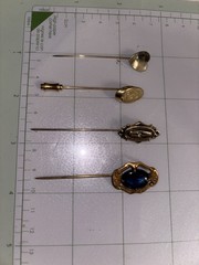 Vintage Stick Pin Lot Heart Scarab Monogram Hat Pins Lapel Pins Gold Tone