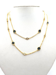 Vintage Swarovski Crystal Bezel Gold Tone Necklace w/ Blue & Clear Crystals 28in