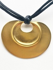 Vintage Museum of Modern Art Gold-Tone Pendant on Black Satin Cord Necklace