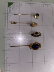 Vintage Stick Pin Lot Heart Scarab Monogram Hat Pins Lapel Pins Gold Tone