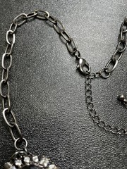 Vintage 16-18” Bib Necklace Crystal Rhinestone Flower Black Lucite Mesh Chain