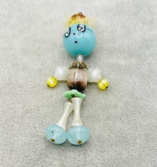 Vintage Articulated Bead Doll Pendant Moonglow Lucite Folk Art Charm Whimsical