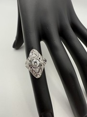 Antique Art Deco Edwardian Platinum & Diamond Ring – Filigree Old European Cut
