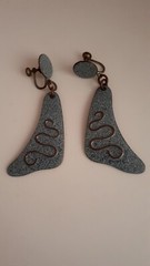 Sterling silver Copper Embossed Earrings. Screwback vintage