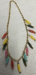 Vintage Bohemian Dangling Multicolor Oblong Beads Gold Plated 24” Necklace